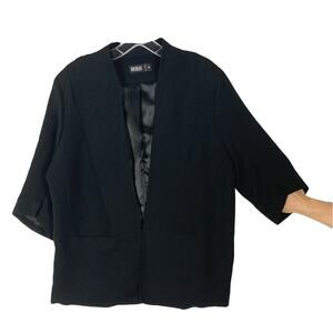 Nwot DESRAY Blazer 38/M Black 3/4 Slv Open Front Collarless Lined Stitch Detail